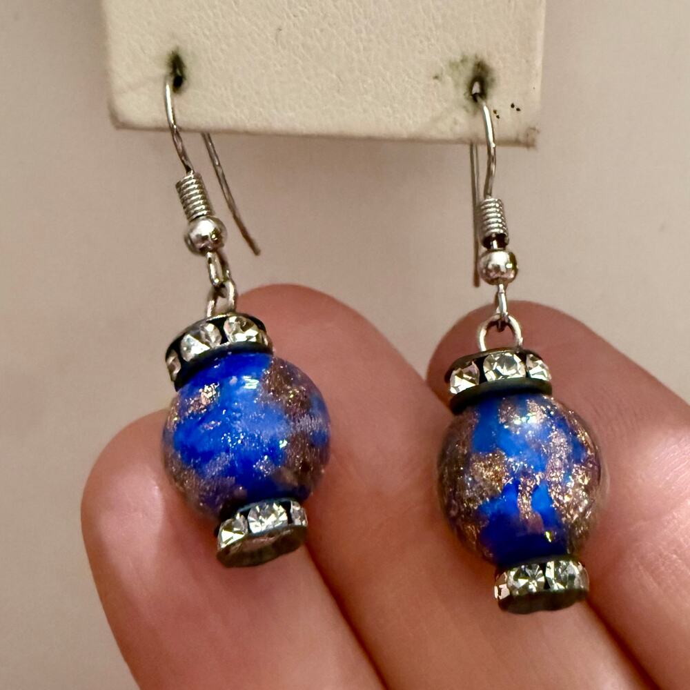 Authentic Italian Murano Glass Rhinestone Drop Earrings - Picture 5 of 6